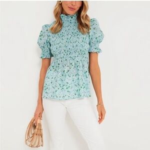 Tuckernuck Daylight Blooms Short Sleeve Rowen Blouse Sz S